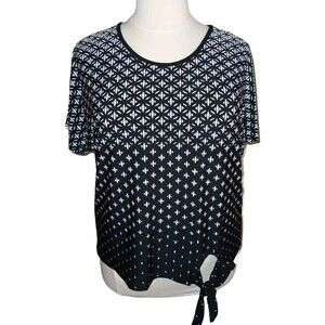 ANTHONY RICHARDS Womens XL Ombre Print Slinky Short Sleeve Black White Top